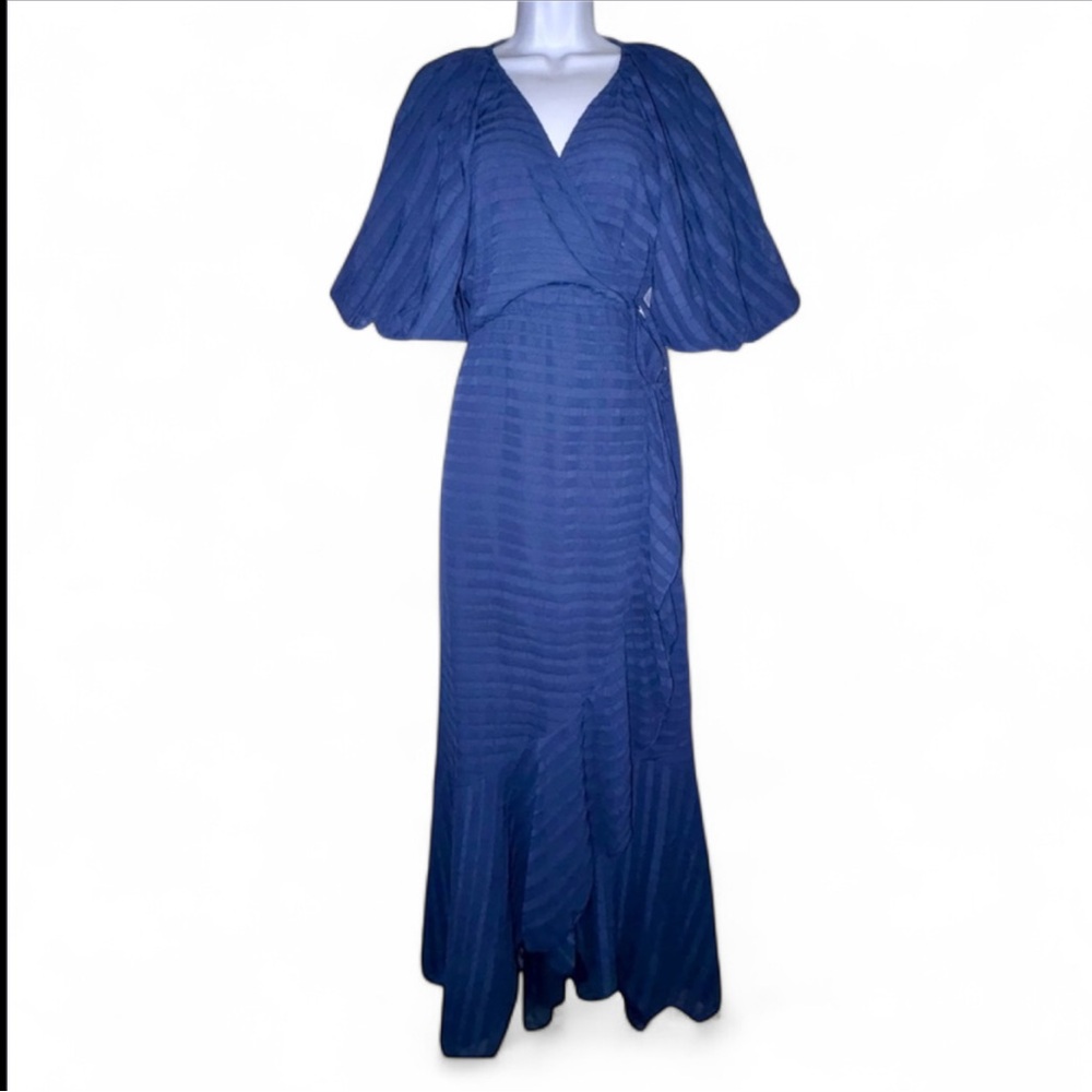 ASOS Maternity Puff Sleeve Blue Wrap W/Ruffled Hems Maxi Dress